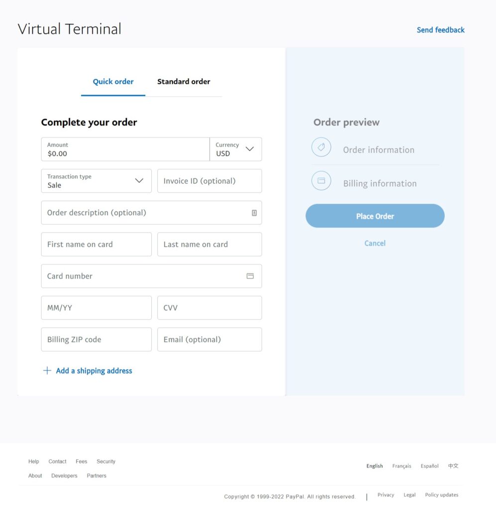 PayPal Virtual Terminal