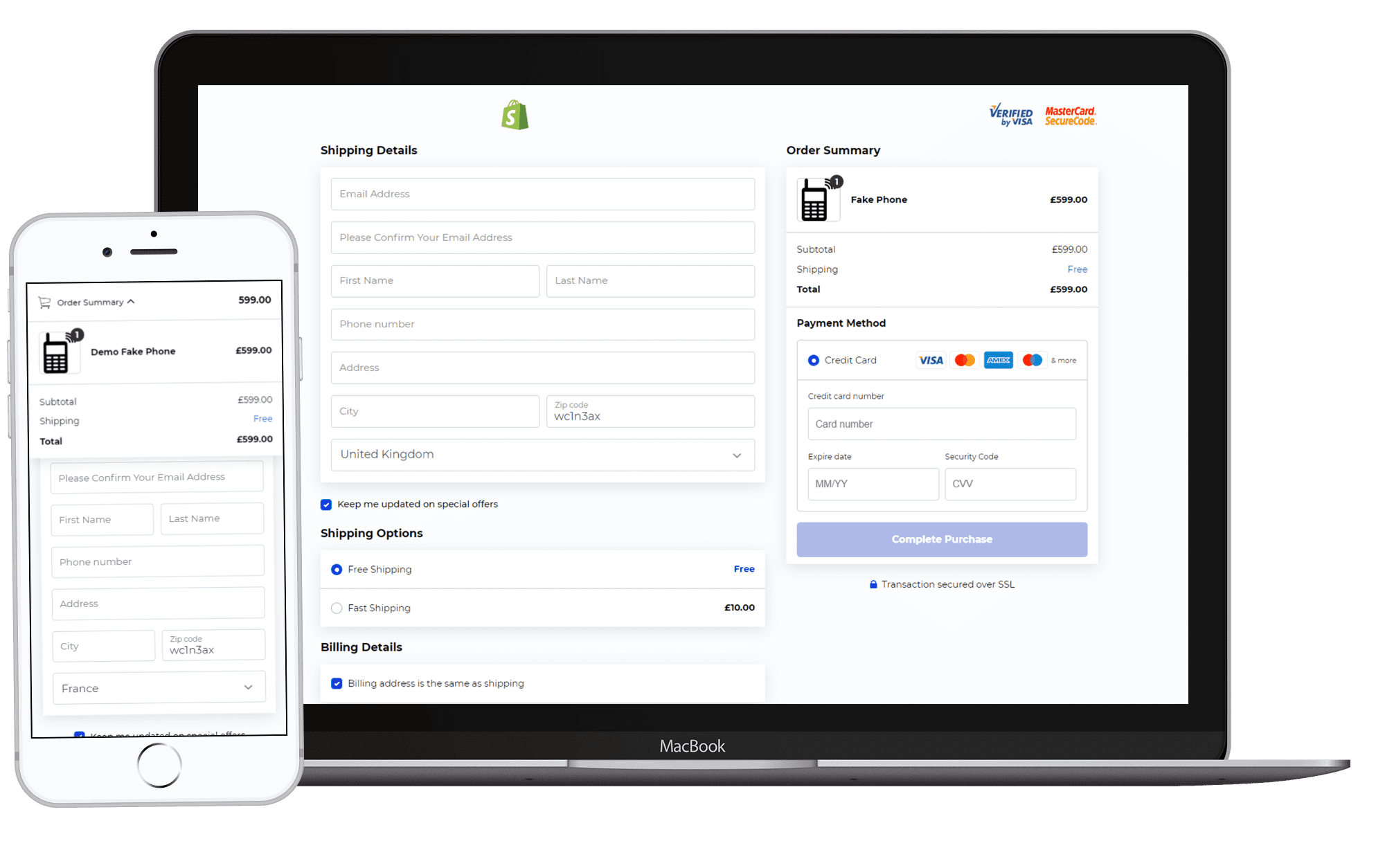 Shopify credit card capture form with KJ Proweb