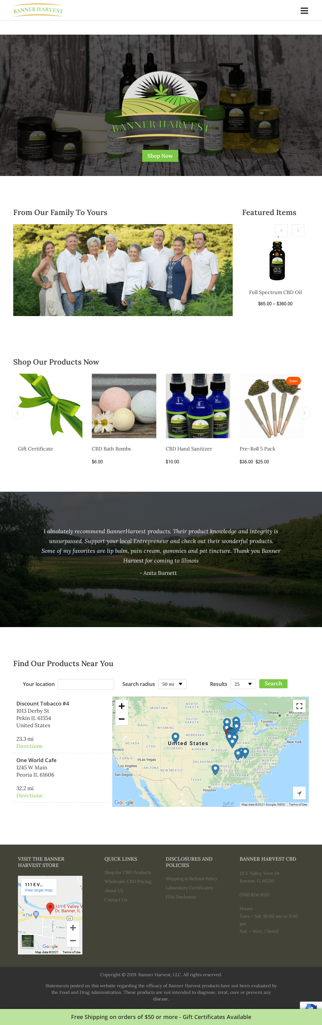 Banner Harvest Farm and CBD products.